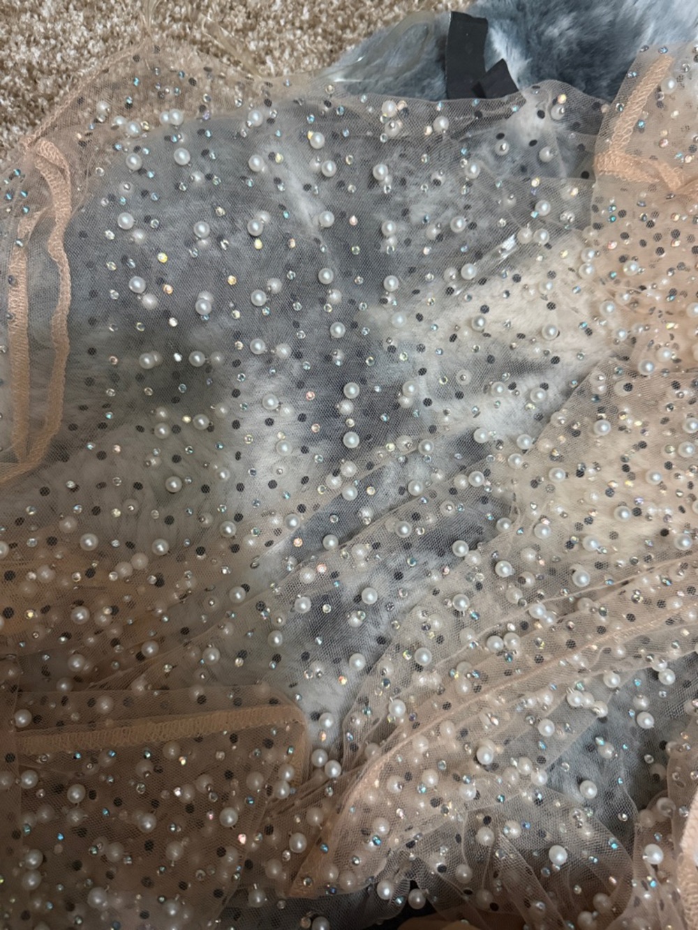 Windsor Pearl-Embellished Sheer Top in Nude - Picture 3 of 6